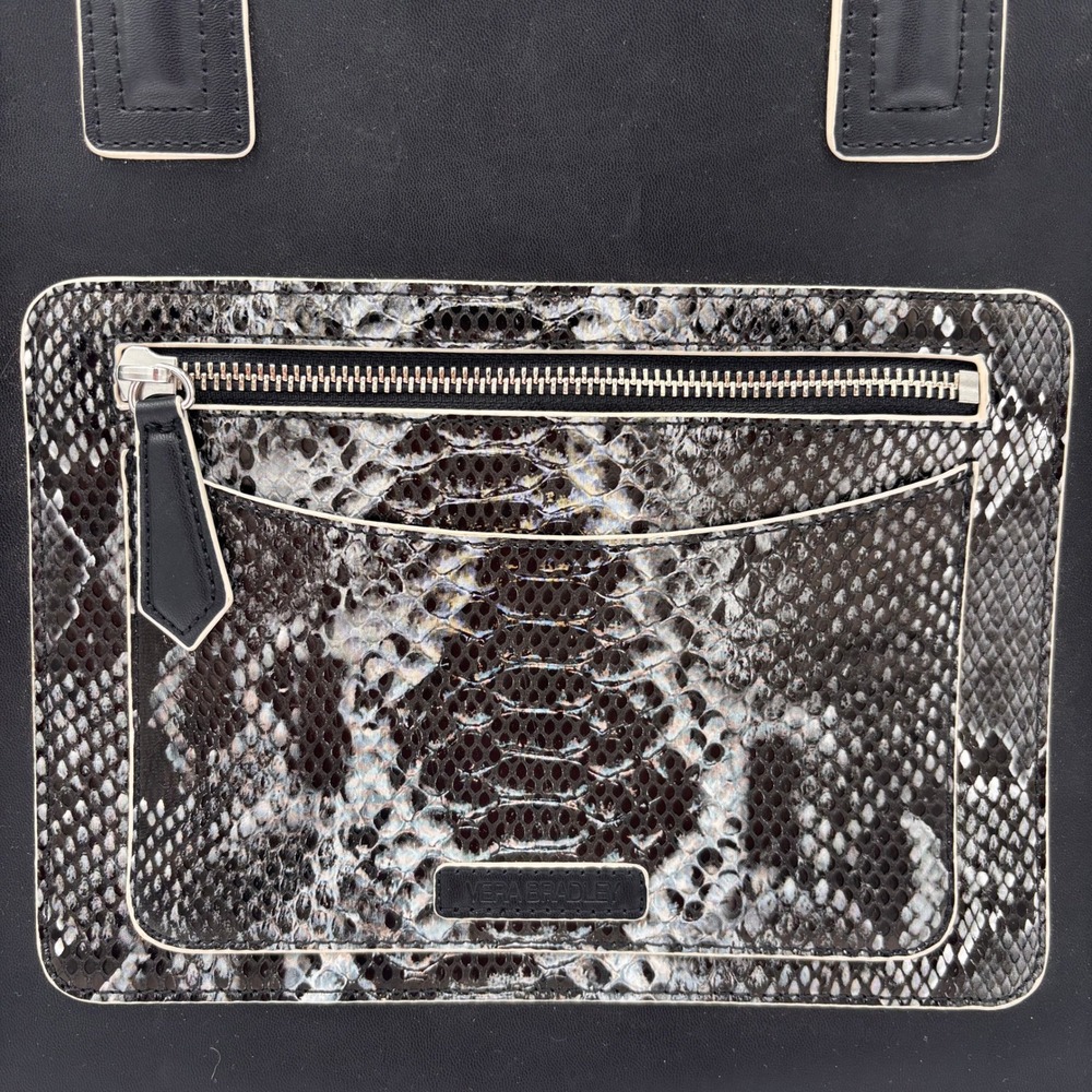 Vera Bradley Bowler Satchel Women OS Black NEW Snakeskin Faux Leather Handbag - Picture 2 of 7